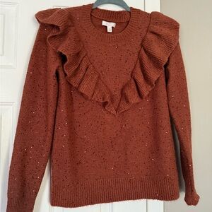 Lauren Conrad holiday sequin glitter festive ruffle detail sweater